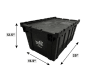 Vaultra Storage City Box — durable black plastic moving bin with built-in interlocking lid, 25" L × 15.5" W × 12.5" D, available for rental at our Markham location
