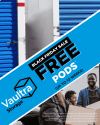 Promotional graphic for Vaultra Storage Niagara Falls' Black Friday deal, highlighting special discounts and offers on storage units, with bold text and vibrant visuals to attract attention.